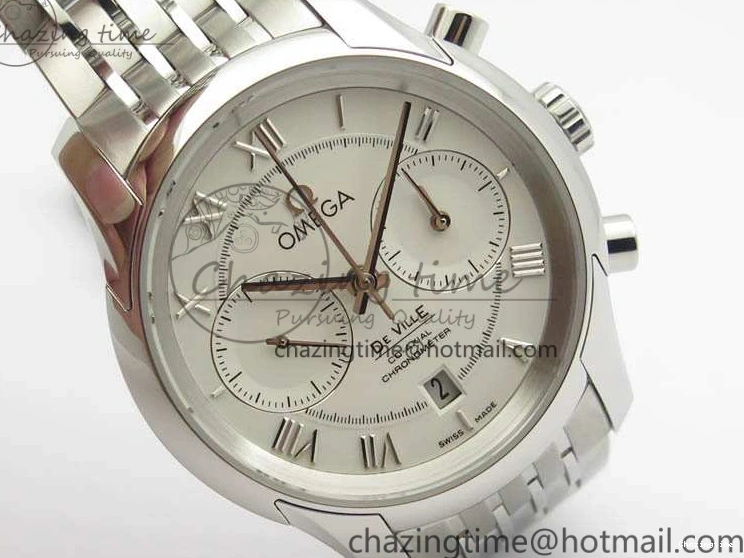 0409 HighQuality De Ville Chronograph SS OMF 1:1 Best Edition White Dial On SS Bracelet A 8151
